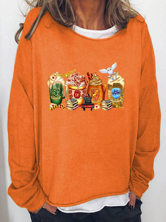 Full Size Graphic Round Neck Roll Hem Sweatshirt - AllIn Computer