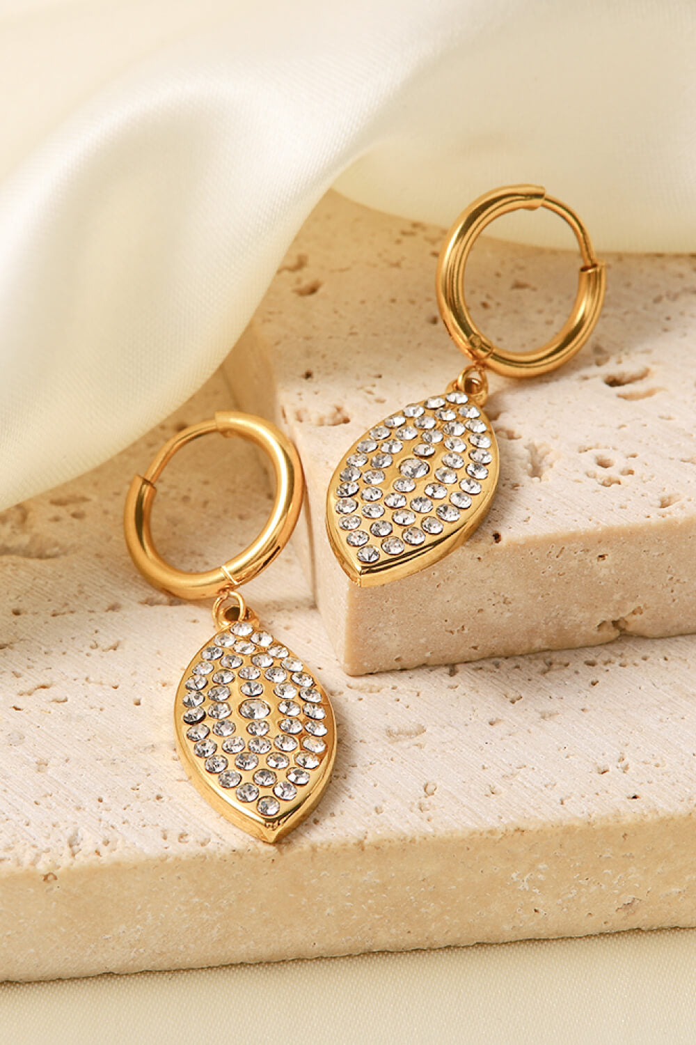 Inlaid Rhinestone Leaf Drop Earrings - AllIn Computer