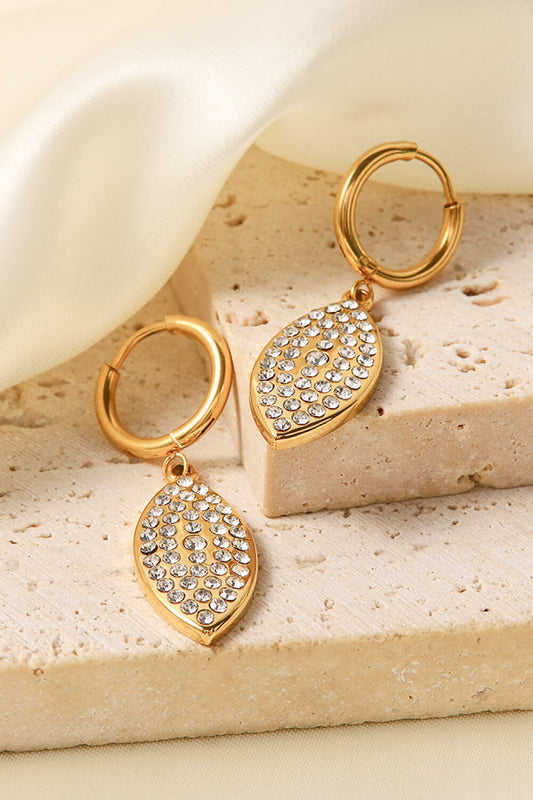 Inlaid Rhinestone Leaf Drop Earrings - AllIn Computer