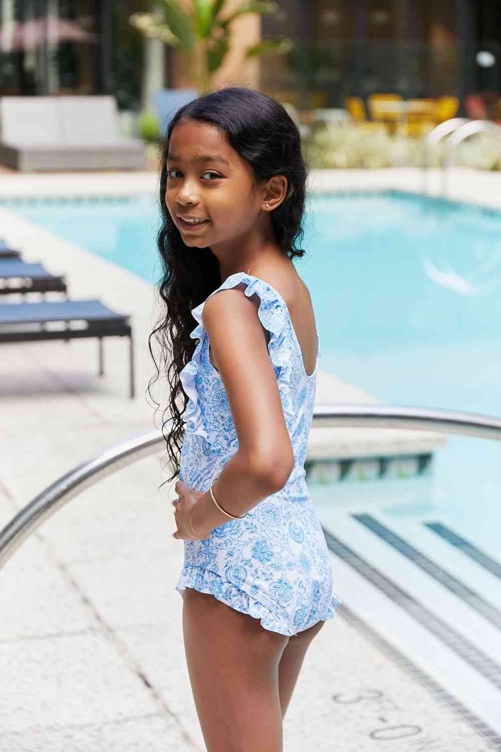 Marina West Swim Bring Me Flowers V-Neck One Piece Swimsuit In Thistle Blue - AllIn Computer
