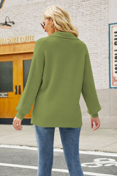 Ribbed Johnny Collar Pullover Sweater - AllIn Computer