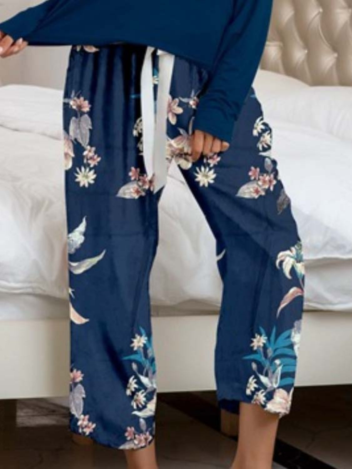 Round Neck Top and Printed Pants Lounge Set - AllIn Computer