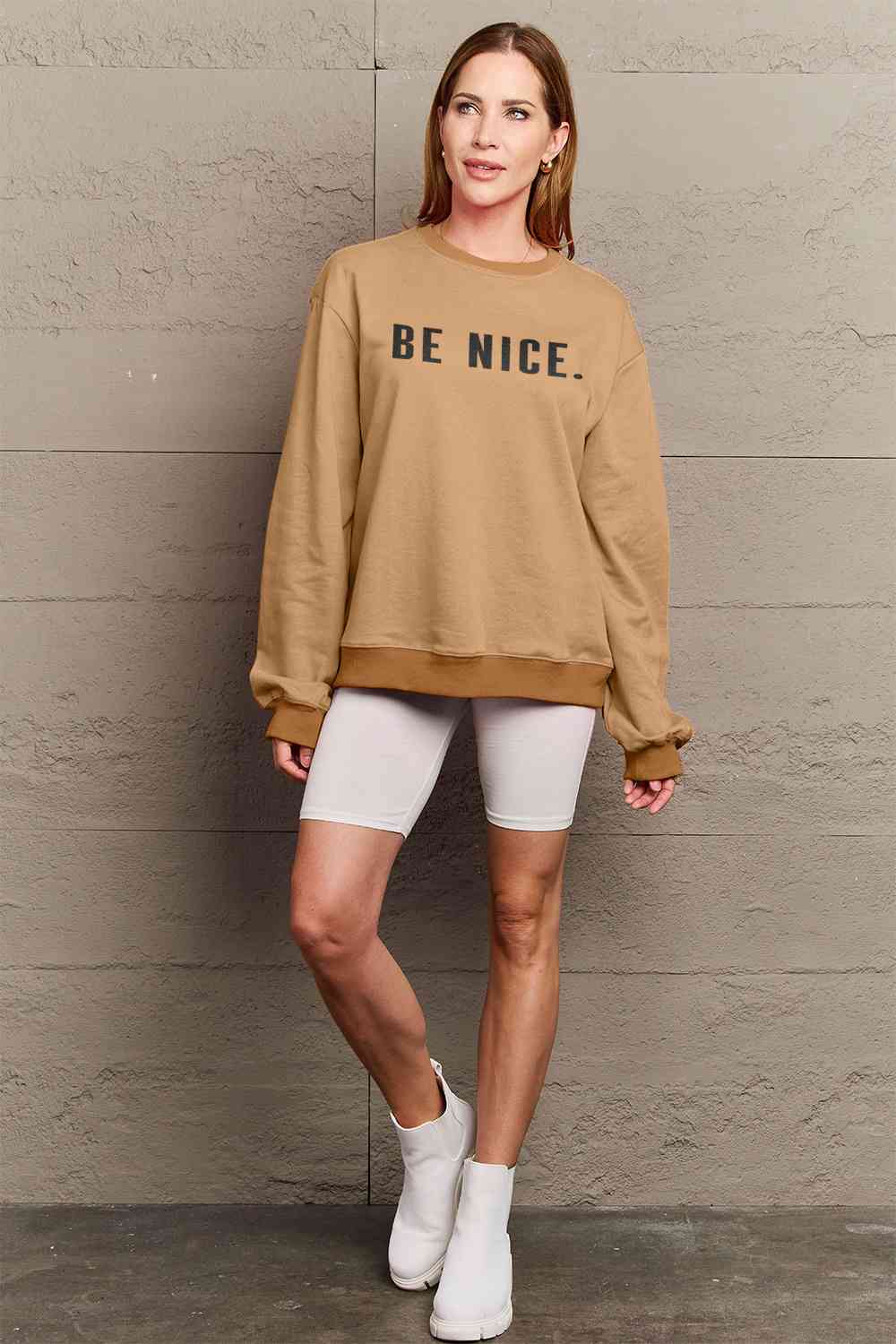 Simply Love Full Size BE NICE Graphic Sweatshirt - AllIn Computer