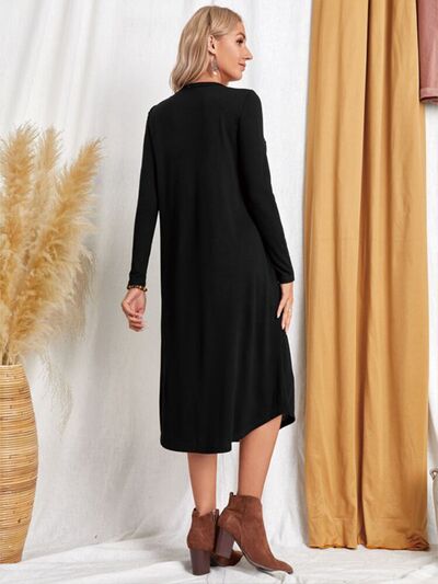 Pocketed Round Neck Long Sleeve Tee Dress - AllIn Computer