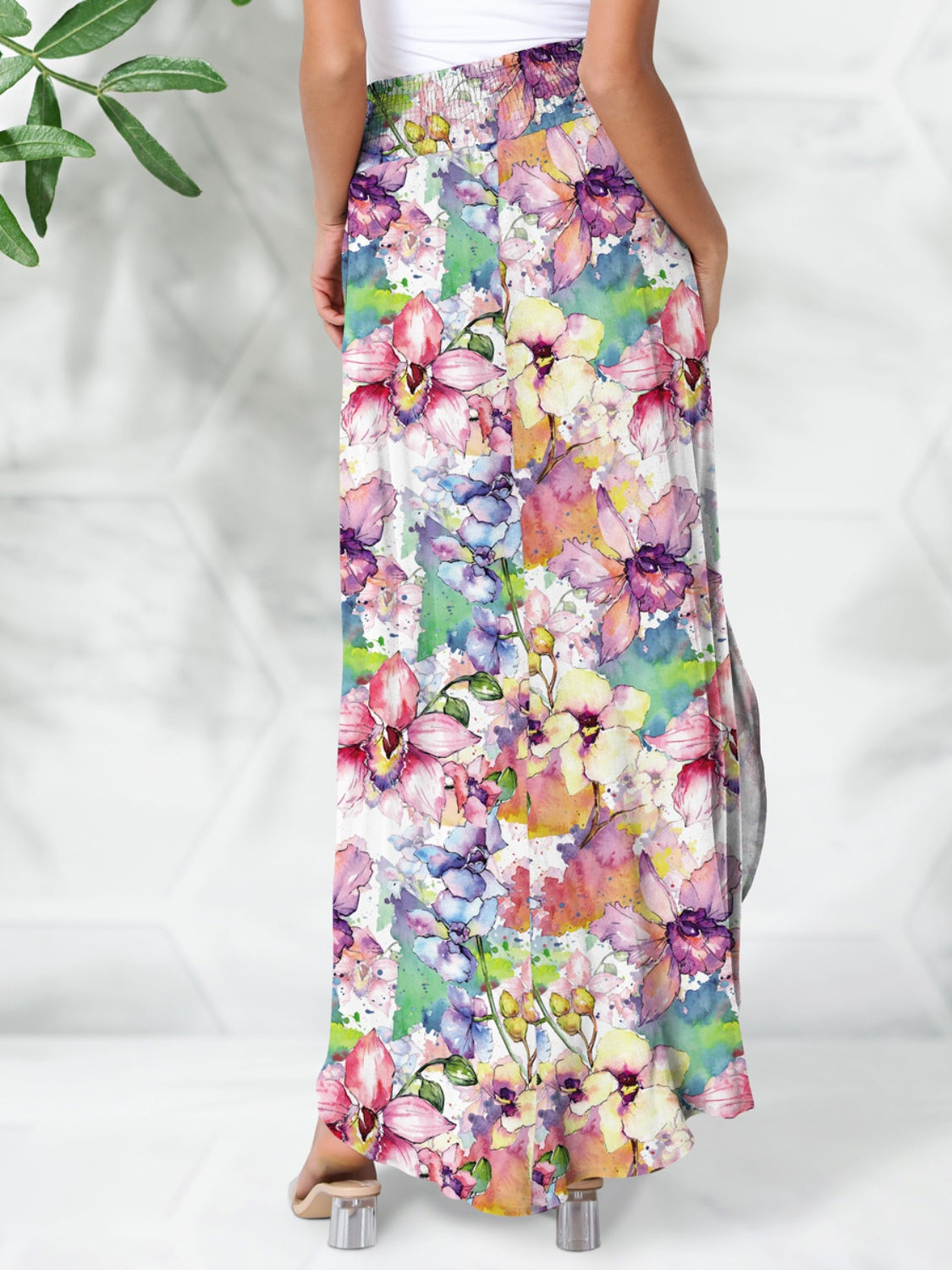 Smocked Printed Elastic Waist Maxi Skirt - AllIn Computer