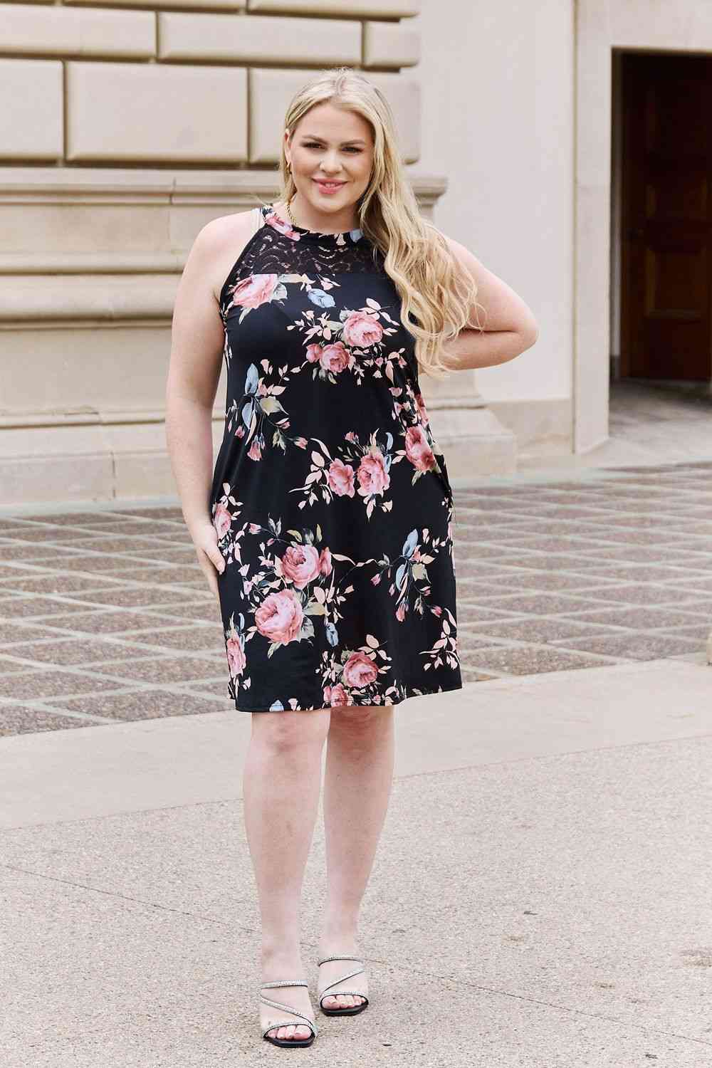 Heimish On A Journey Full Size Floral Lace Detail Sleeveless Dress - AllIn Computer