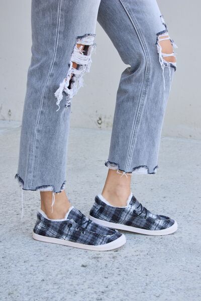 Forever Link Plaid Plush Flat Sneakers - AllIn Computer