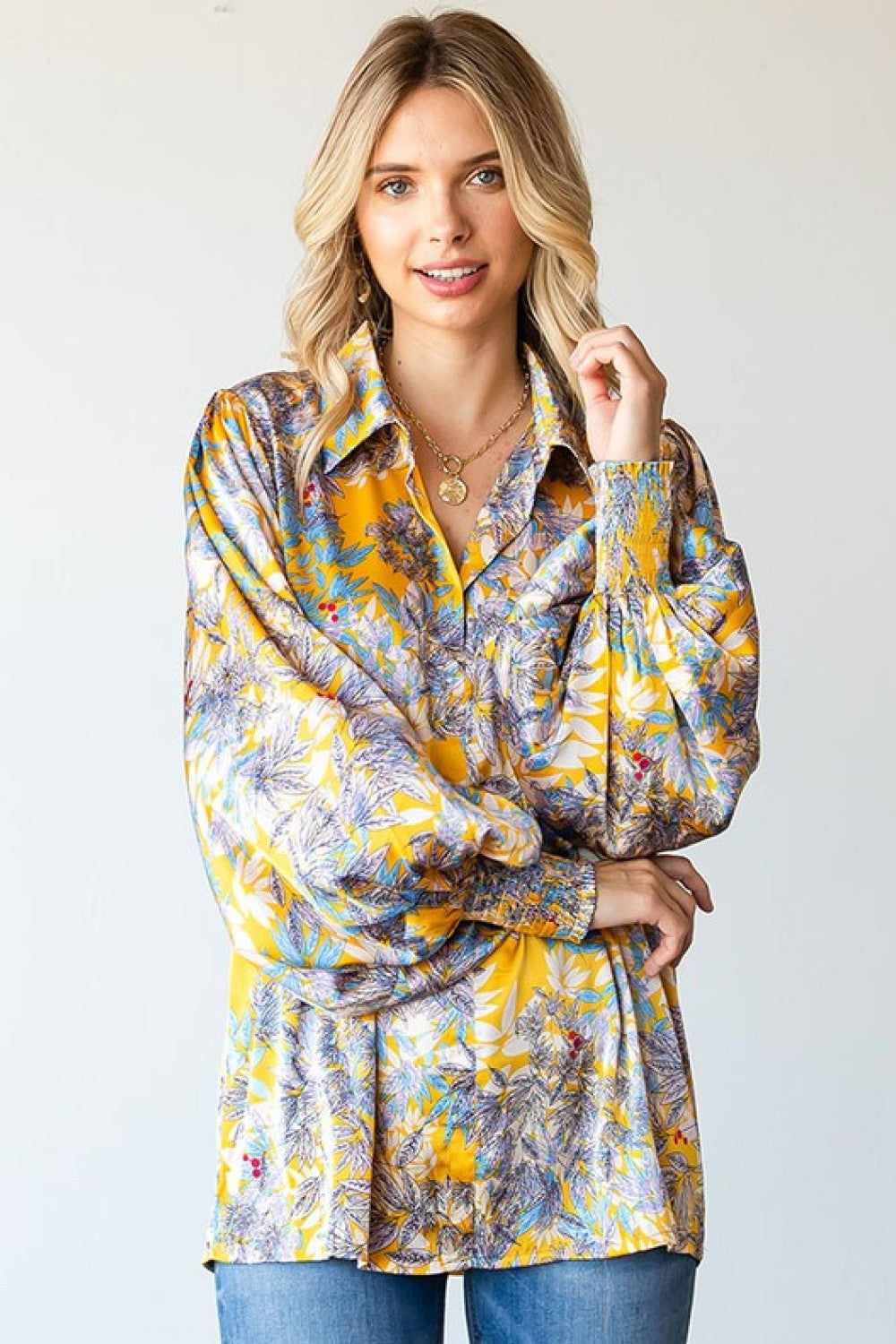 First Love Full Size Floral Lantern Sleeve Blouse - AllIn Computer
