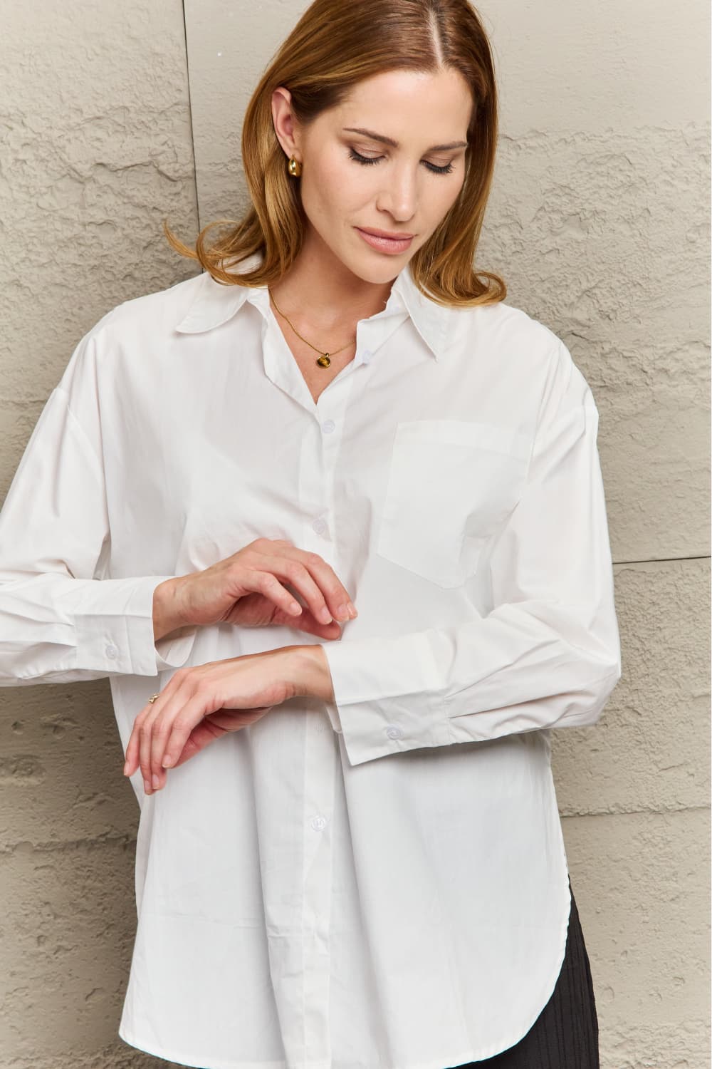 Dropped Shoulder Slit Shirt - AllIn Computer