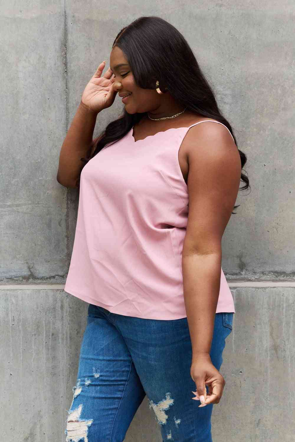 Sweet Lovely By Jen Full Size Scalloped Cami in Rosewood - AllIn Computer