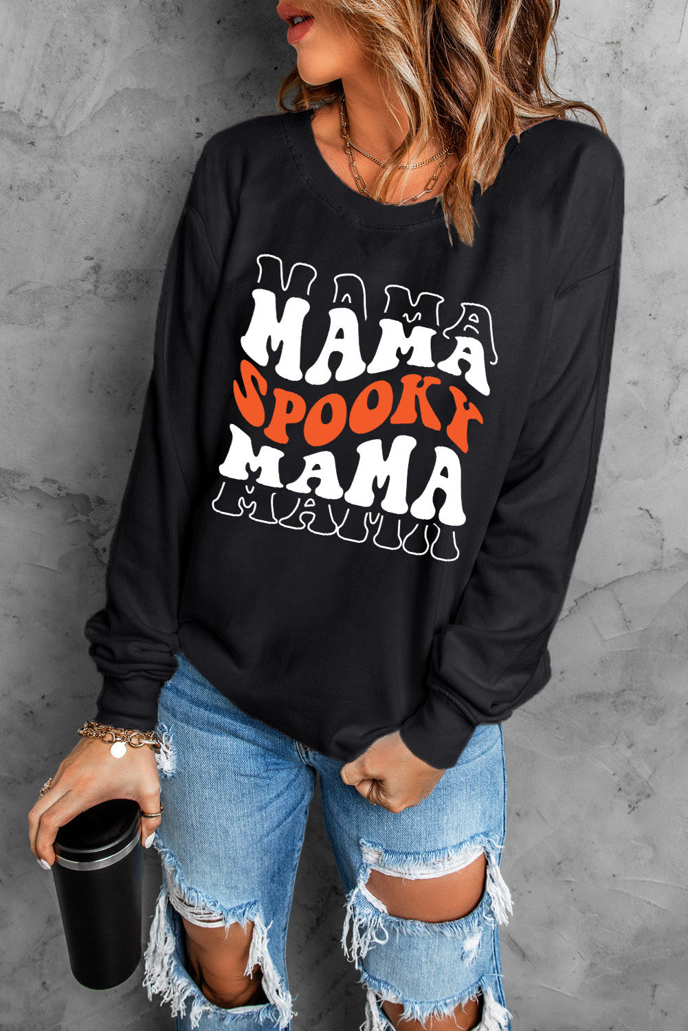 Round Neck Long Sleeve SPOOKY MAMA Sweatshirt - AllIn Computer
