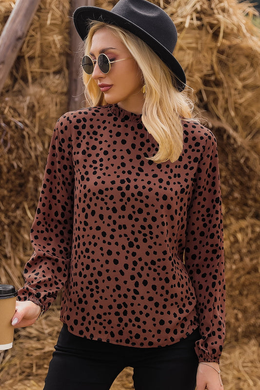 Printed Round Neck Long Sleeve Blouse - AllIn Computer
