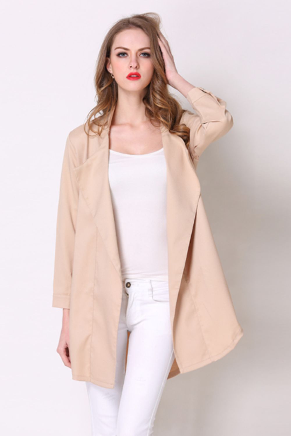 Full Size Open Front Longline Trench Coat - AllIn Computer