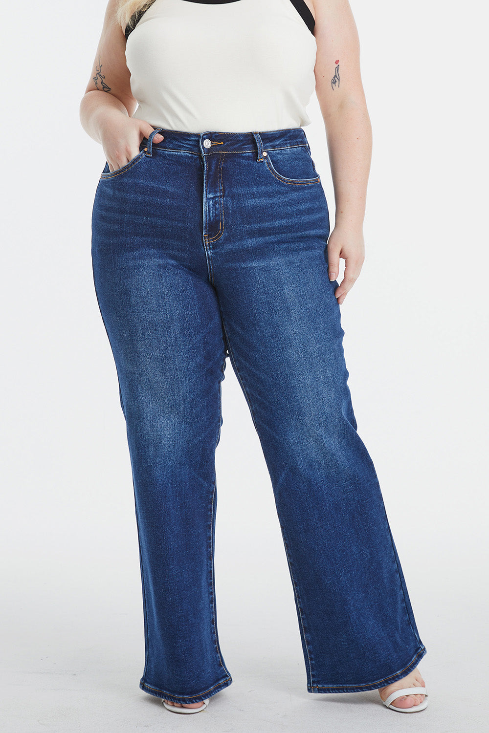 BAYEAS Full Size High Waist Cat's Whisker Wide Leg Jeans - AllIn Computer