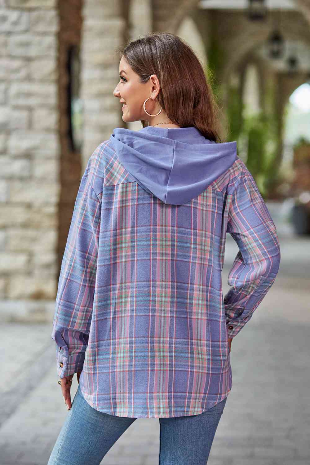 Plaid Long Sleeve Hooded Jacket - AllIn Computer