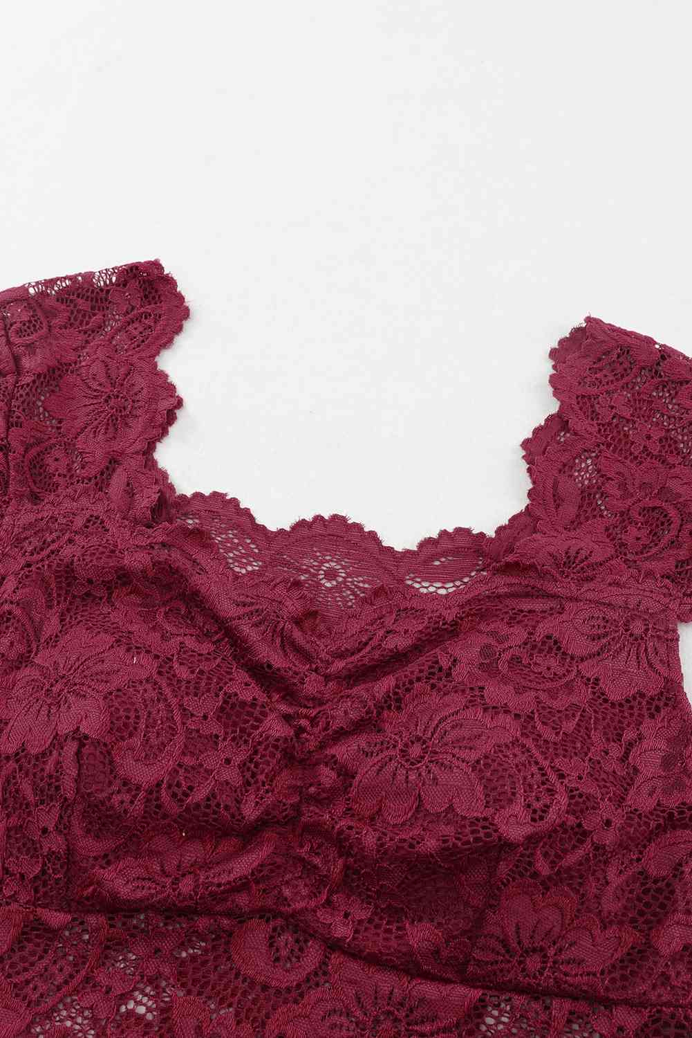 Ruched Sweetheart Neck Lace Bodysuit - AllIn Computer