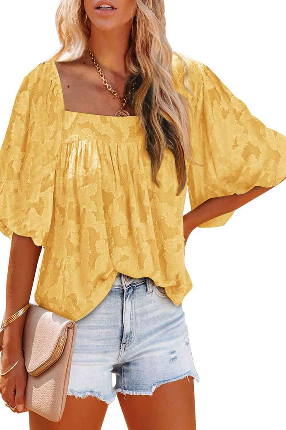 Square Neck Puff Sleeve Blouse - AllIn Computer