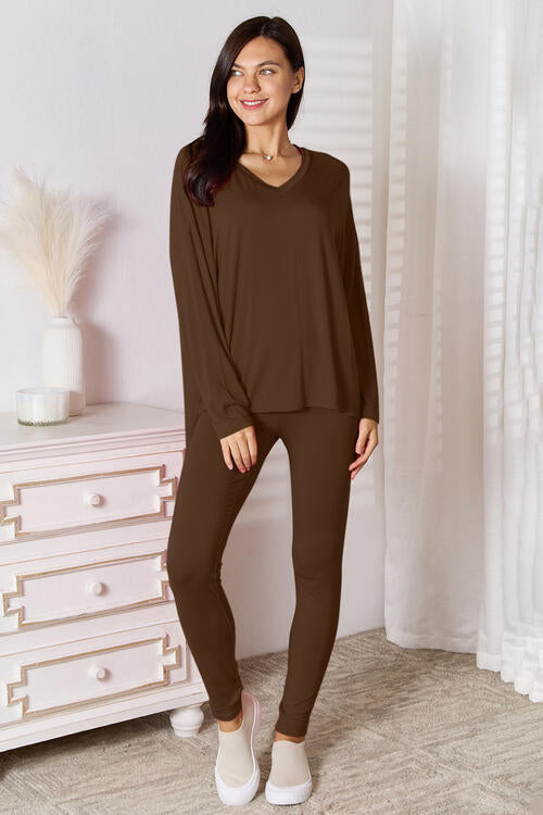 Basic Bae Full Size V-Neck Soft Rayon Long Sleeve Top and Pants Lounge Set - AllIn Computer