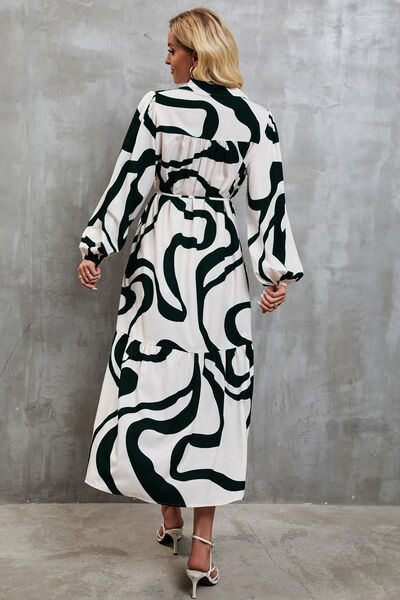 Tie-Waist Printed Button Up Dress - AllIn Computer