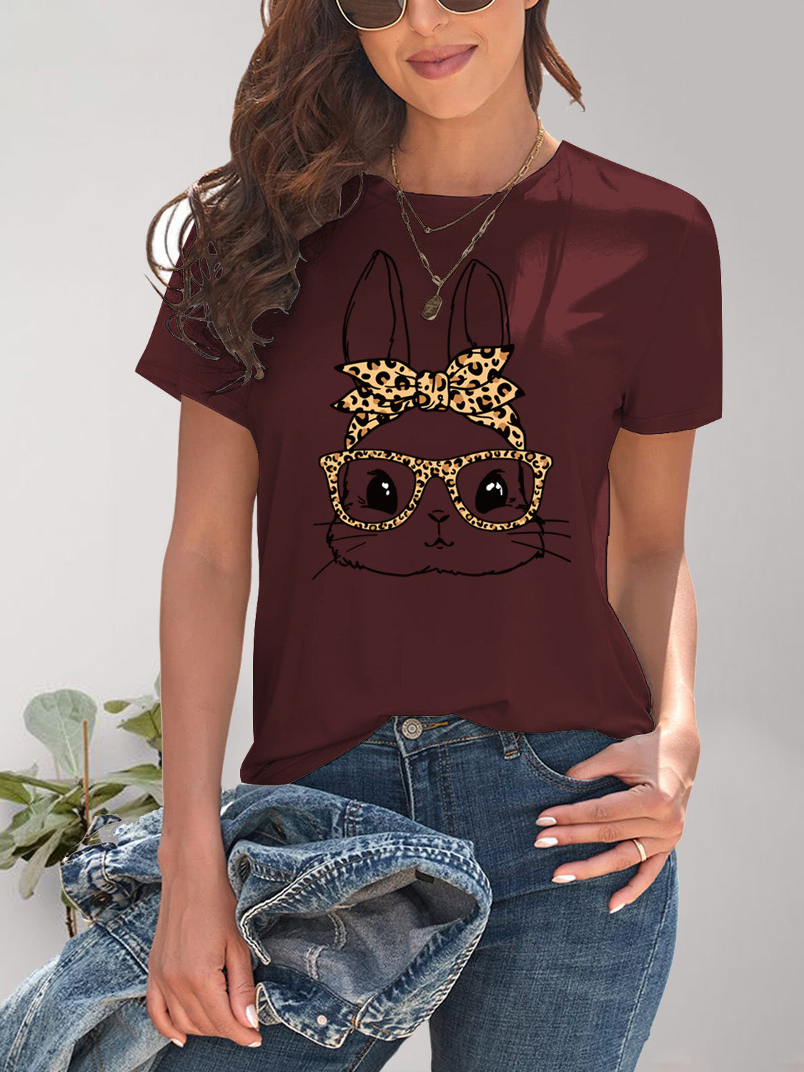 Rabbit Graphic Round Neck Short Sleeve T-Shirt - AllIn Computer