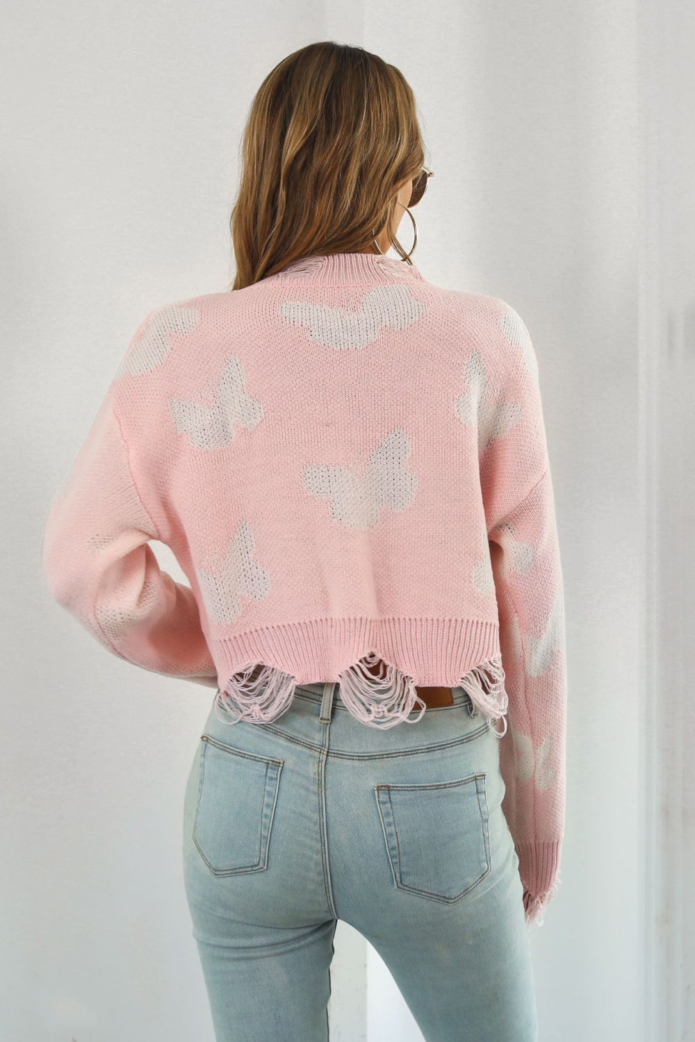 Printed Round Neck Ribbed Long Sleeve Sweater - AllIn Computer
