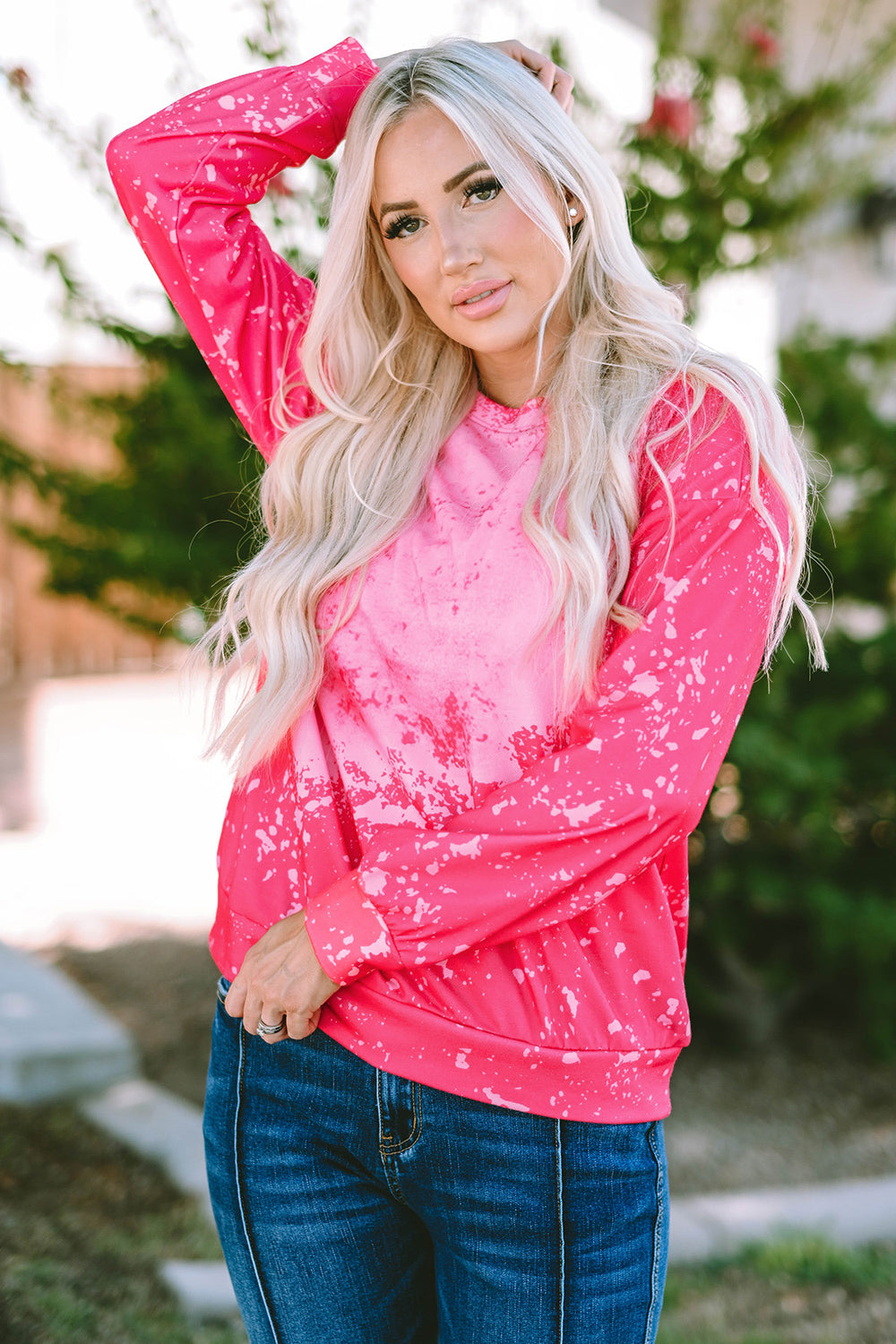 Printed Round Neck Long Sleeve Sweatshirt - AllIn Computer