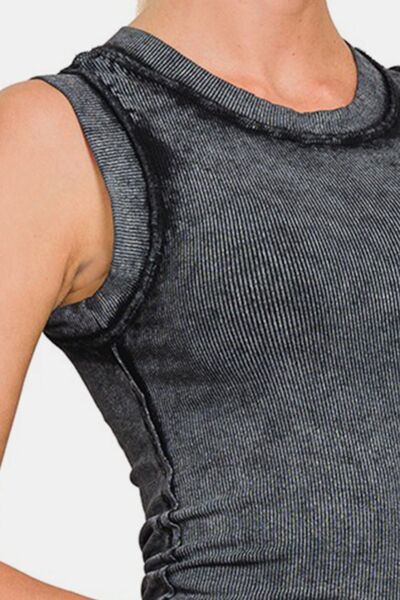 Zenana Washed Ribbed Round Neck Slim Tank - AllIn Computer