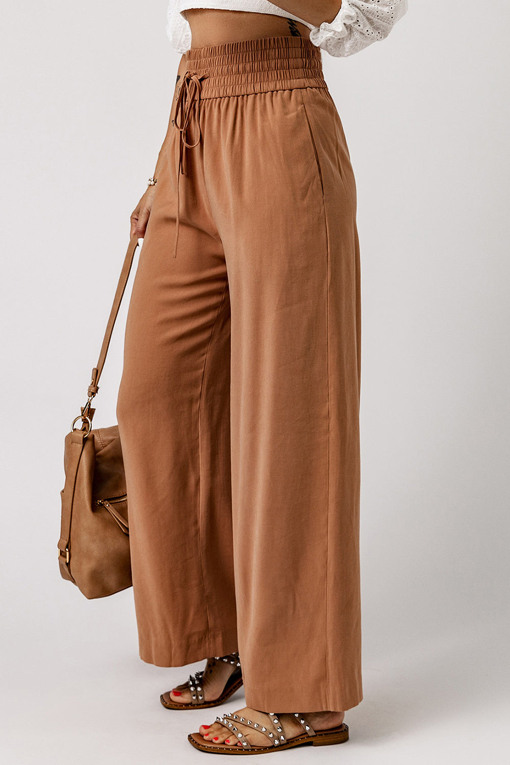 Drawstring Smocked Waist Wide Leg Pants - AllIn Computer