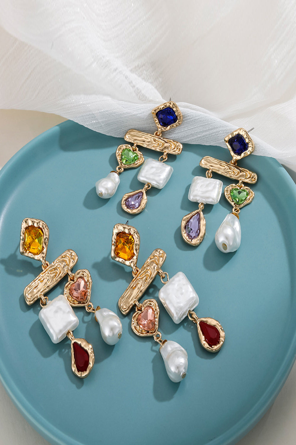 Glass Stone Synthetic Pearl Dangle Earrings - AllIn Computer