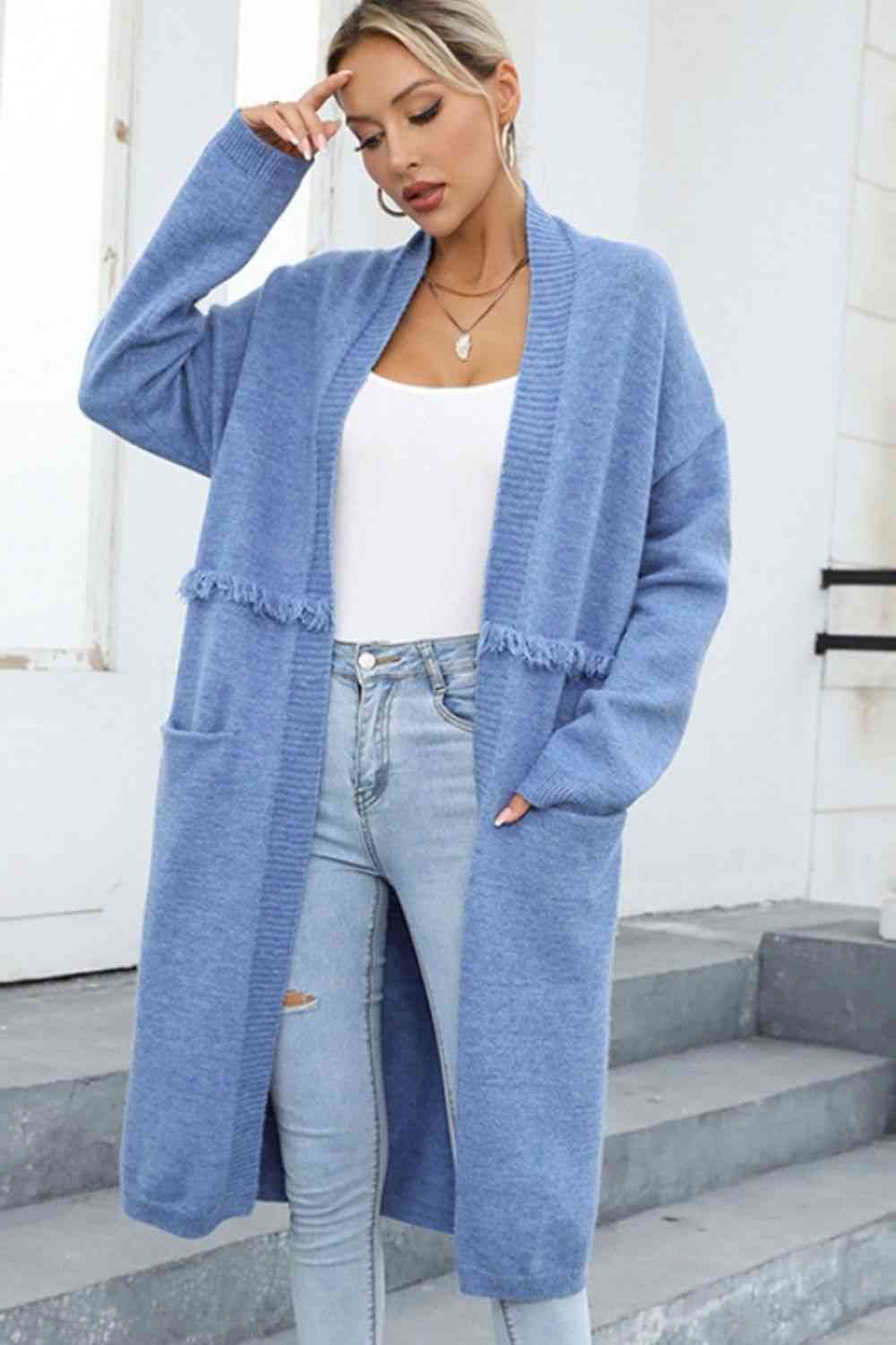 Open Front Pocketed Cardigan - AllIn Computer