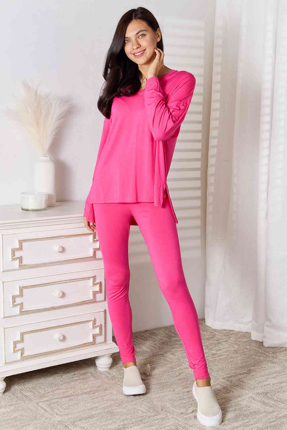 Basic Bae Full Size V-Neck Soft Rayon Long Sleeve Top and Pants Lounge Set - AllIn Computer