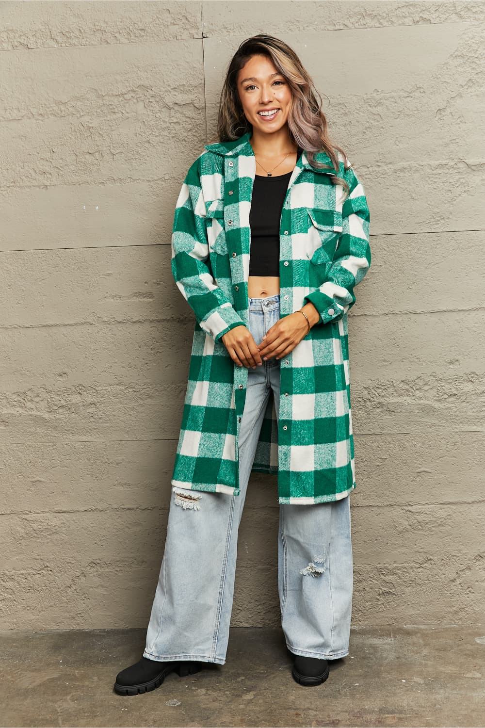 Plaid Longline Shirt Jacket - AllIn Computer
