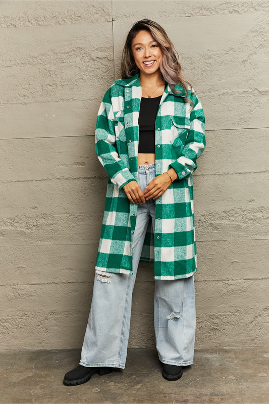 Plaid Longline Shirt Jacket - AllIn Computer