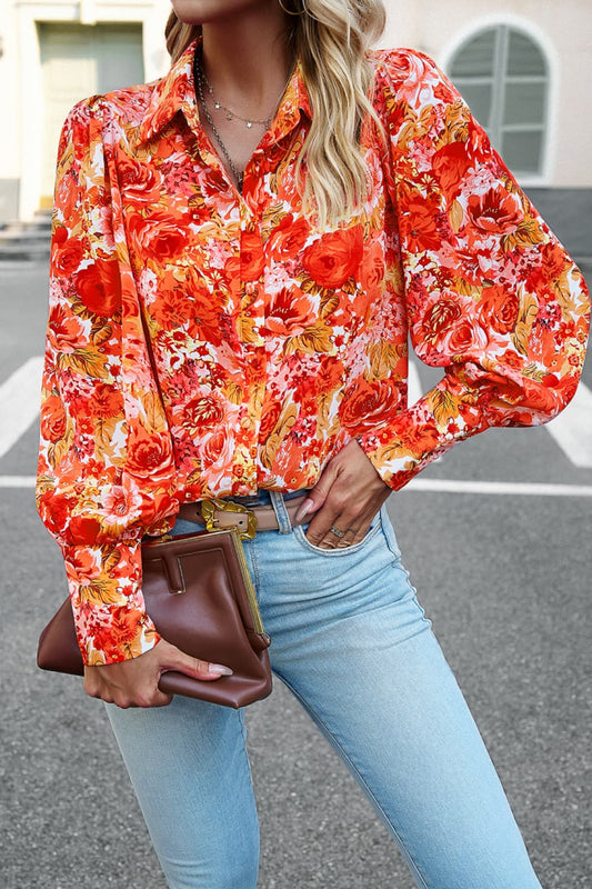 Printed Lantern Sleeve Shirt - AllIn Computer