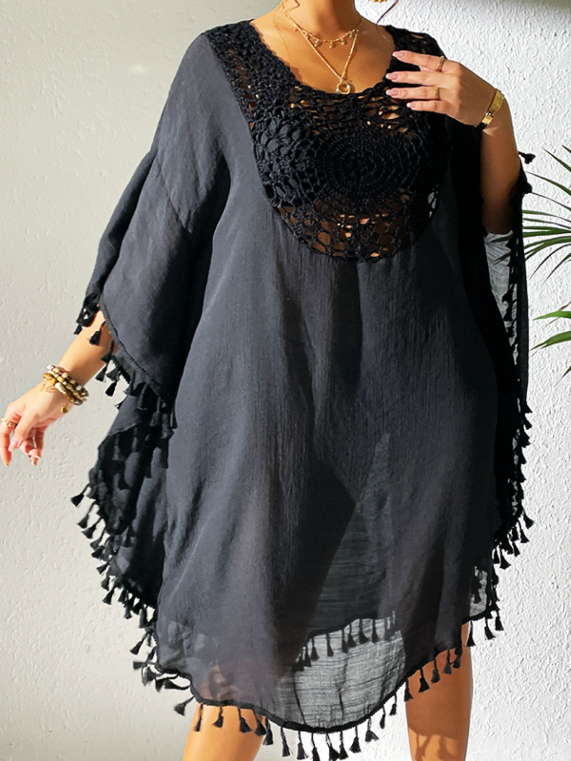 Tassel Cutout Scoop Neck Cover-Up Dress - AllIn Computer