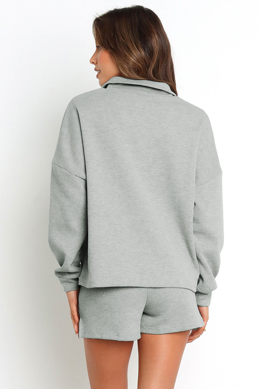 Collared Neck Zip-Up Top and Slit Shorts Set - AllIn Computer