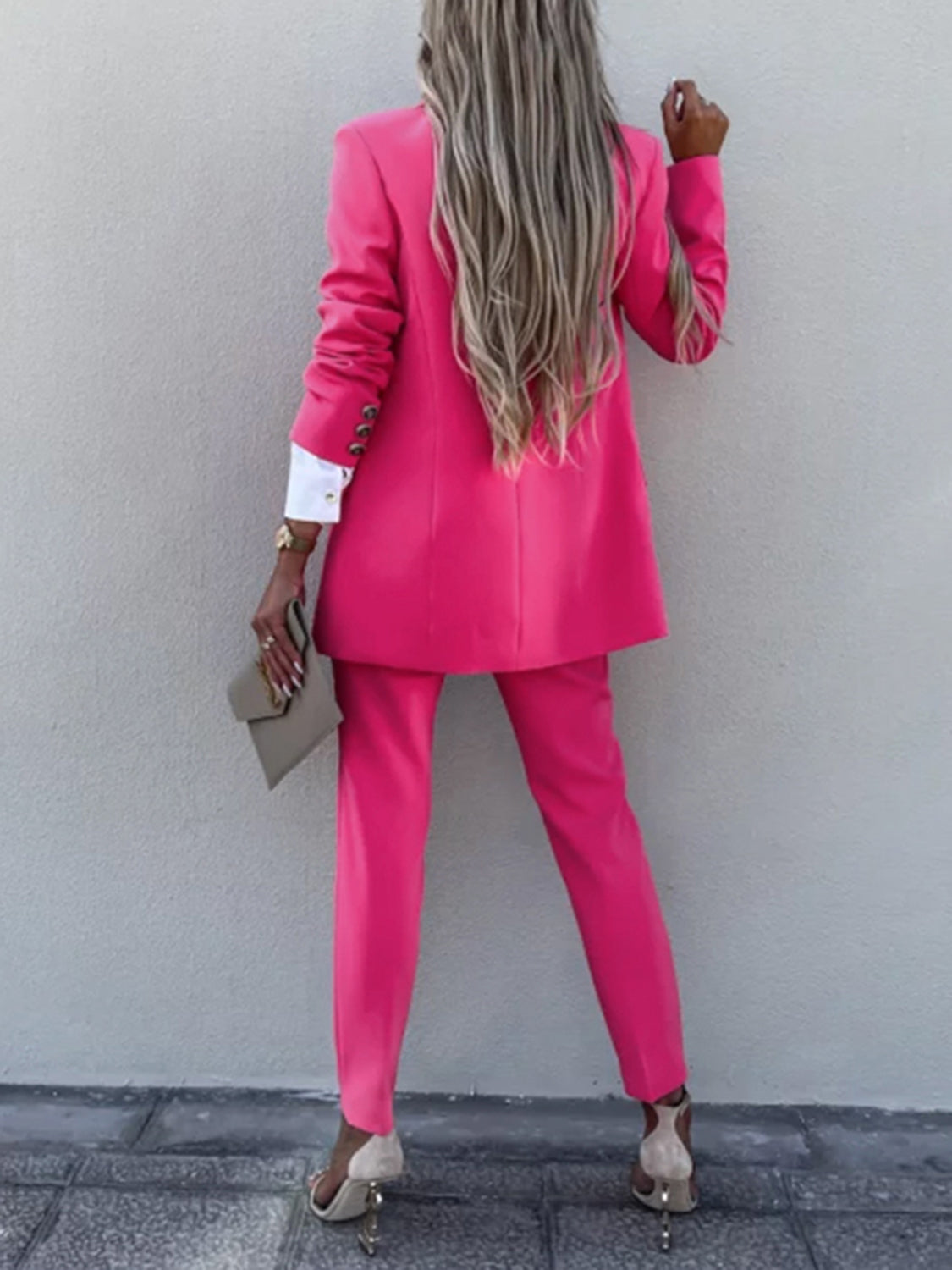 Lapel Collar Long Sleeve Blazer and Pants Set - AllIn Computer