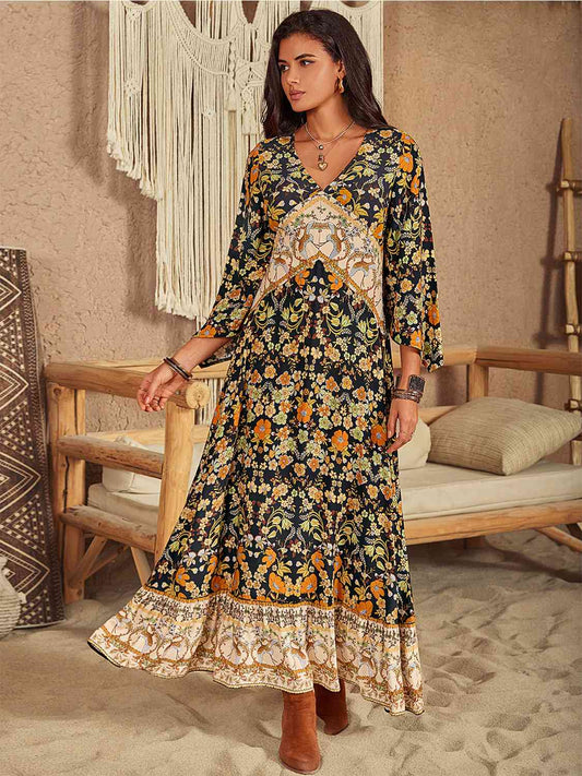 Floral V-Neck Midi Dress - AllIn Computer