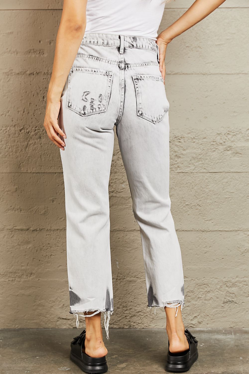 BAYEAS Acid Wash Accent Cropped Mom Jeans - AllIn Computer
