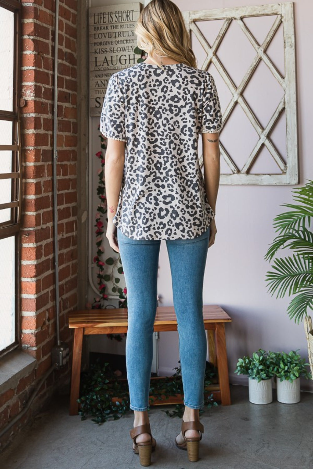 Heimish Leopard Round Neck Petal Sleeve T-Shirt - AllIn Computer