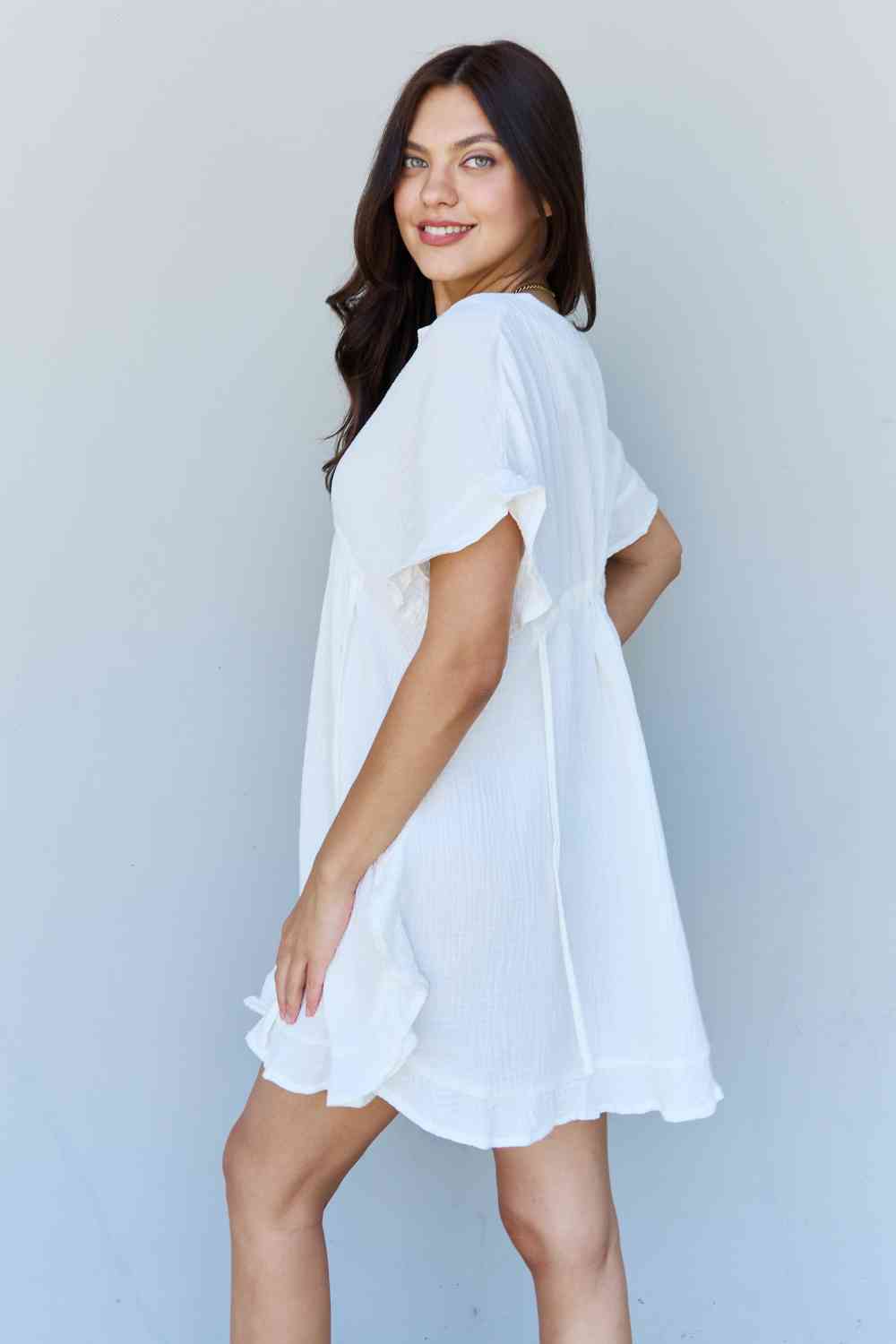 Ninexis Out Of Time Full Size Ruffle Hem Dress with Drawstring Waistband in White - AllIn Computer