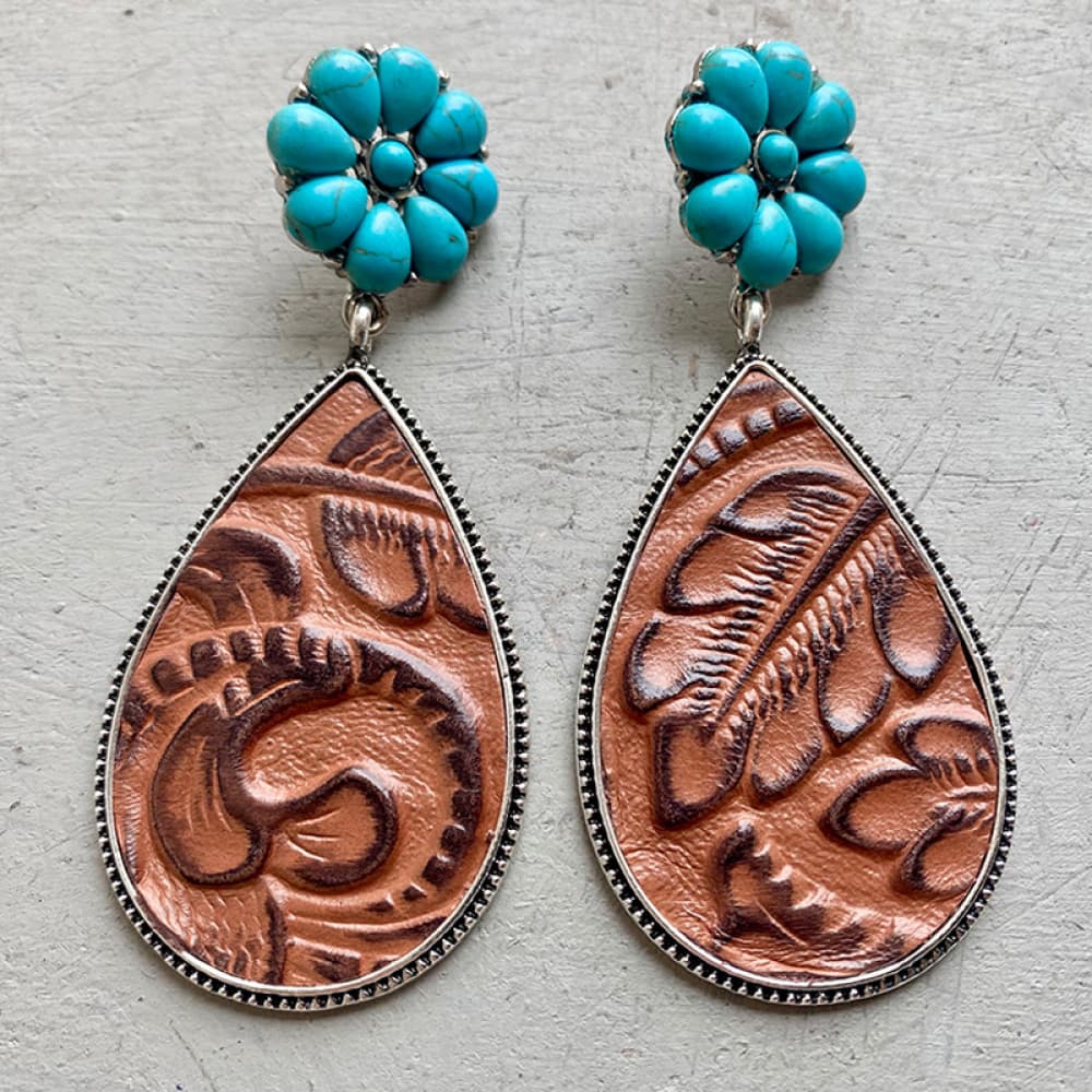Turquoise Flower Teardrop Earrings - AllIn Computer
