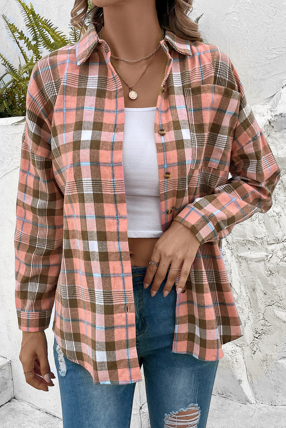 Plaid Collared Neck Long Sleeve Button-Up Shirt - AllIn Computer
