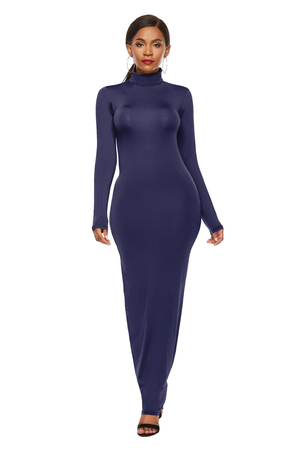 Mock Neck Long Sleeve Maxi Slim Dress - AllIn Computer