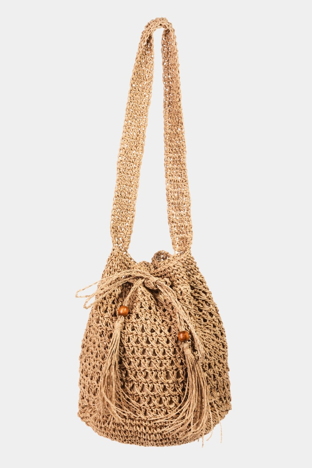Fame Straw Braided Drawstring Tote Bag with Tassel - AllIn Computer