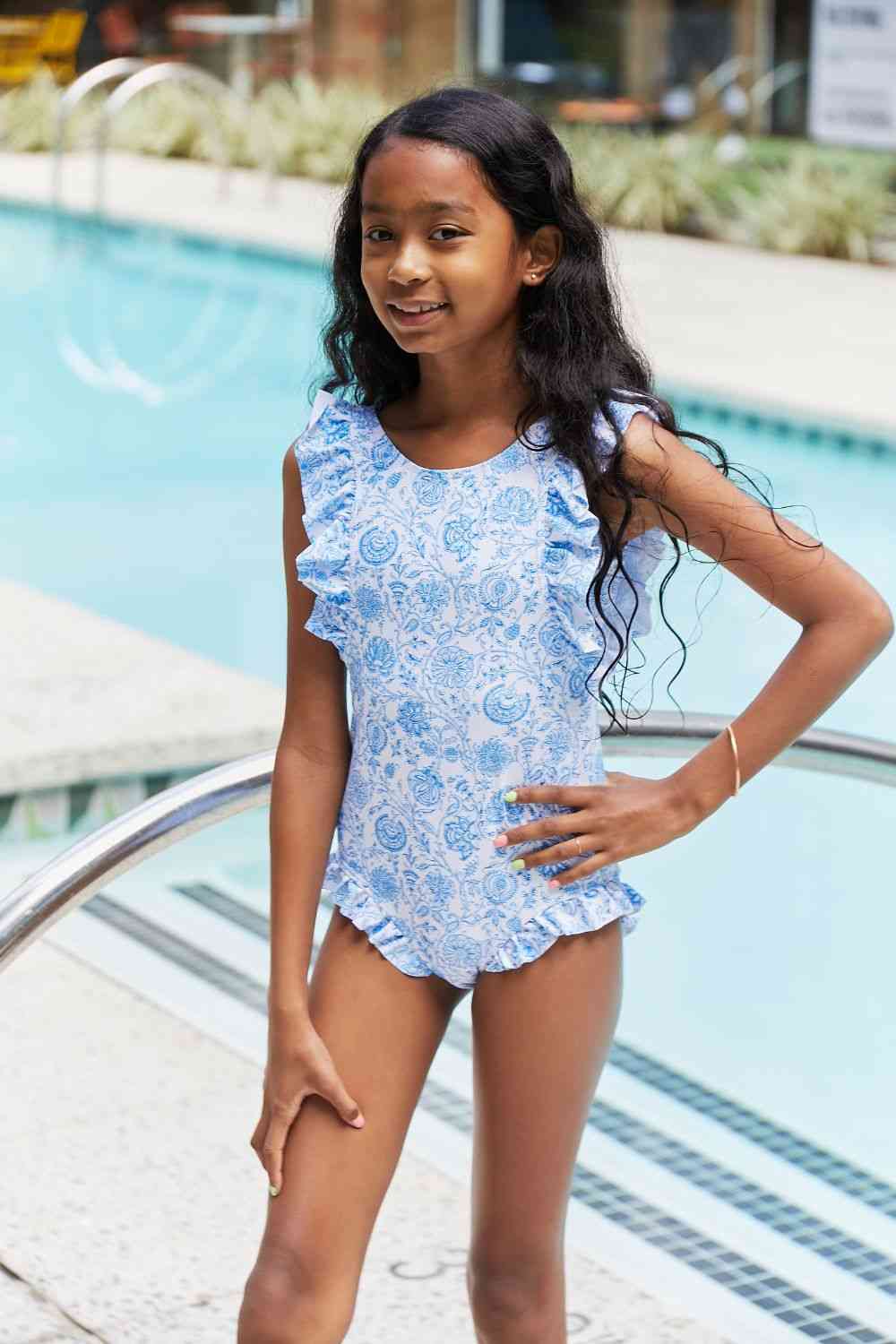 Marina West Swim Bring Me Flowers V-Neck One Piece Swimsuit In Thistle Blue - AllIn Computer
