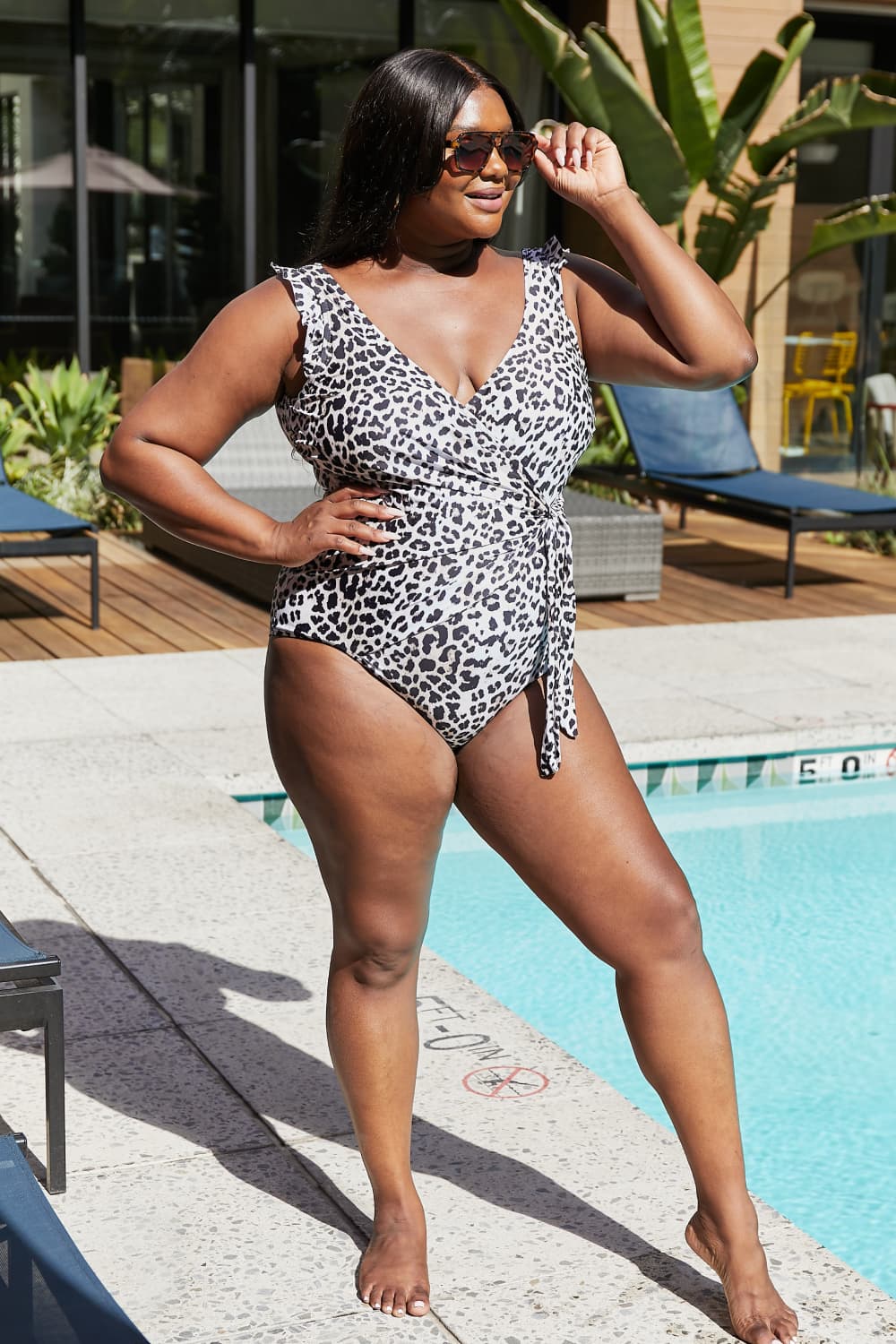 Marina West Swim Full Size Float On Ruffle Faux Wrap One-Piece in Cat - AllIn Computer