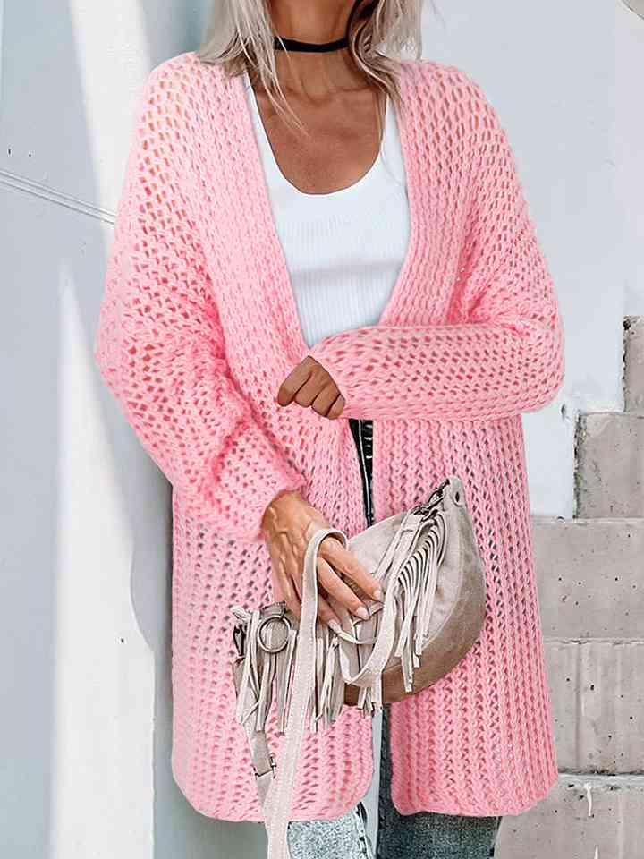 Open Front Long Sleeve Openwork Cardigan - AllIn Computer