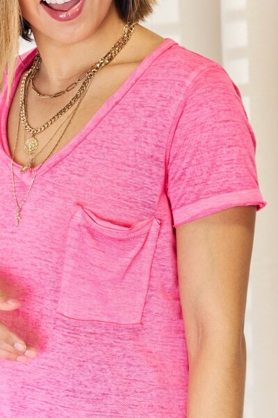 Zenana V-Neck Short Sleeve Slit T-Shirt - AllIn Computer