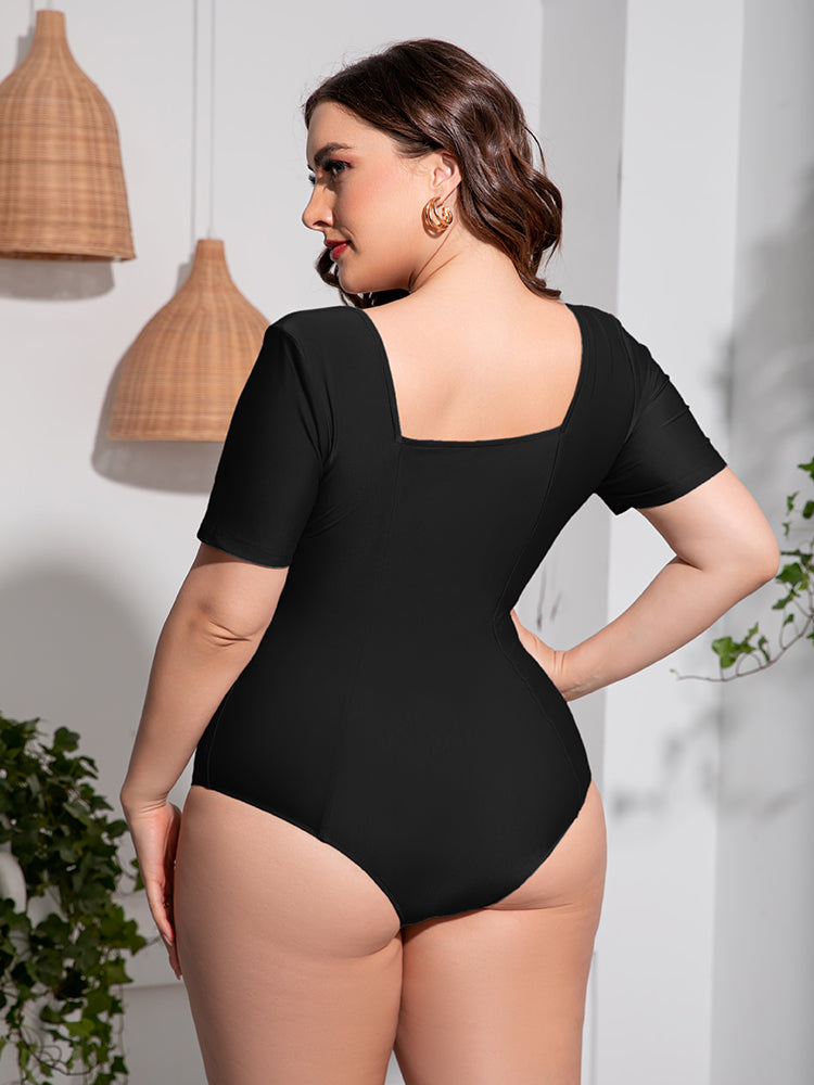 Plus Size Scoop Neck Short Sleeve One-Piece Swimsuit - AllIn Computer